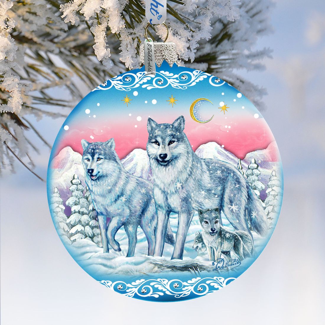 Guardian of Spirituality Wolves Ball Glass Ornament Limited Edition by G. DeBrekht - Christmas Decor - 73880