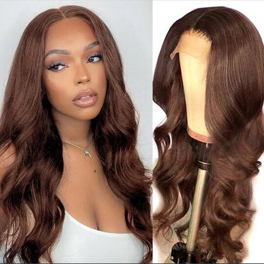 Lace Closure Human Hair Wig Brown Body Wave Density