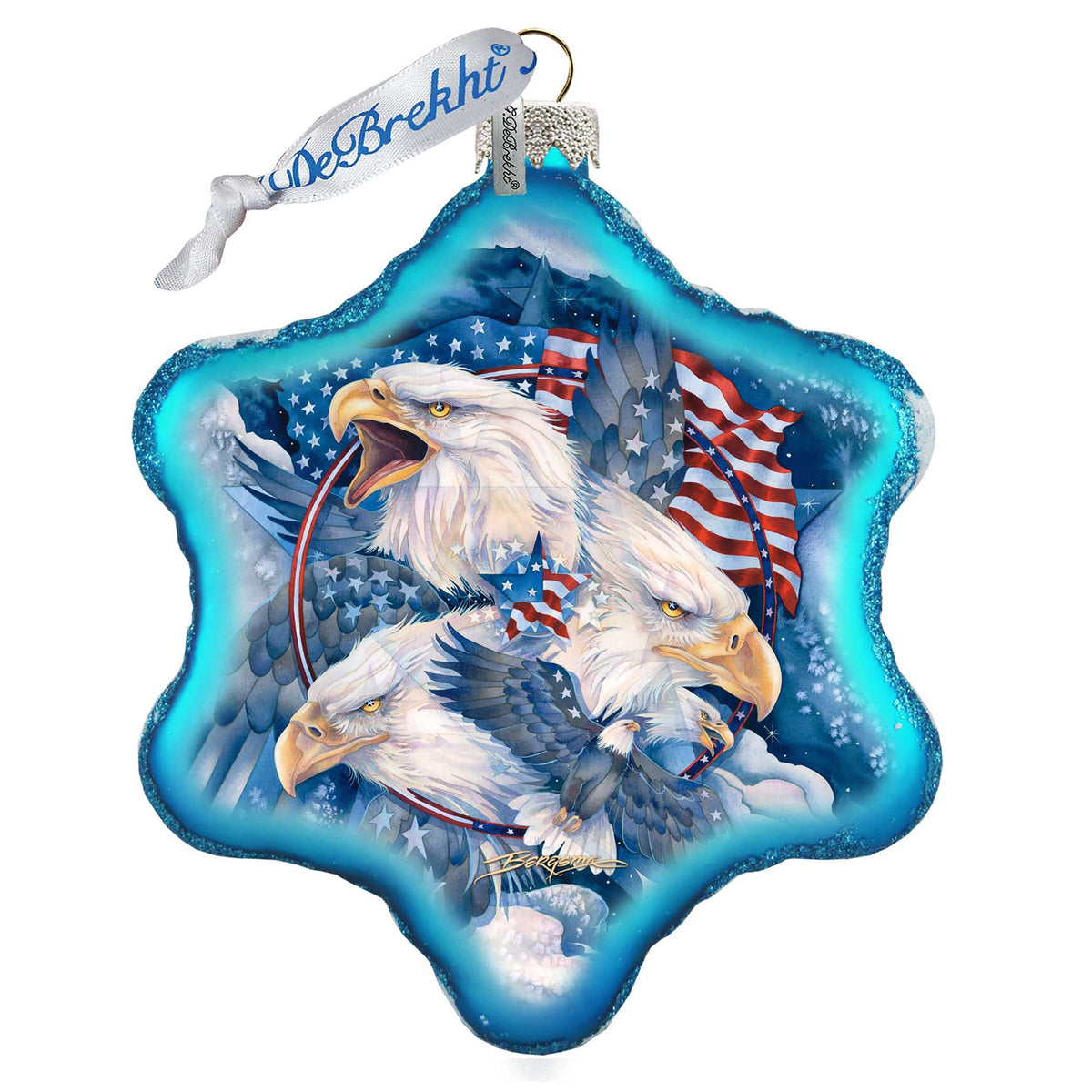 Allegiance Patriotic Eagles Glass Ornament by J. Bergsma - American Christmas Decor - 754-730-JB