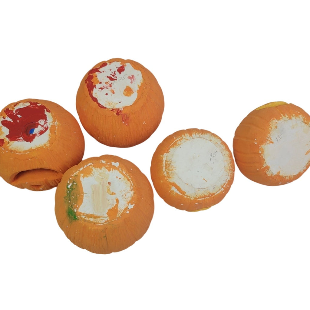 5 Vintage Handpainted Ceramic Halloween Pumpkin Jack O Lantern Candle Holders