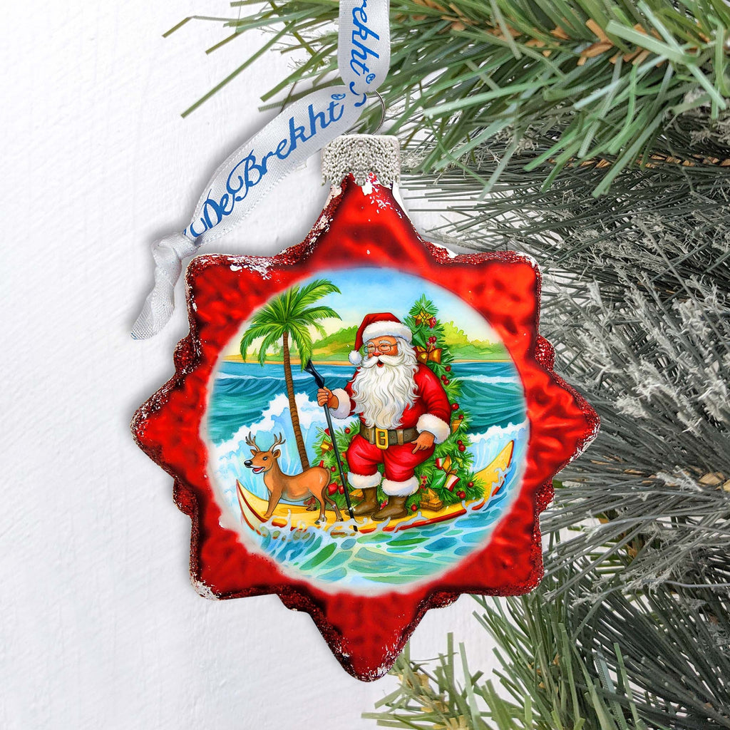 Beach House Decor - Santa on the Surfboard Keepsake Glass Ornaments by G. Debrekht - Christmas Decor - 777418
