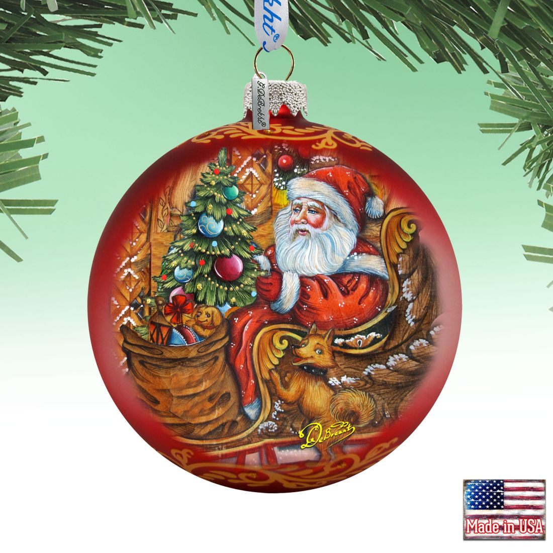 Santa on the Road Glass Ornament Limited Edition by G. DeBrekht - Christmas Santa Snowman Decor - 73915