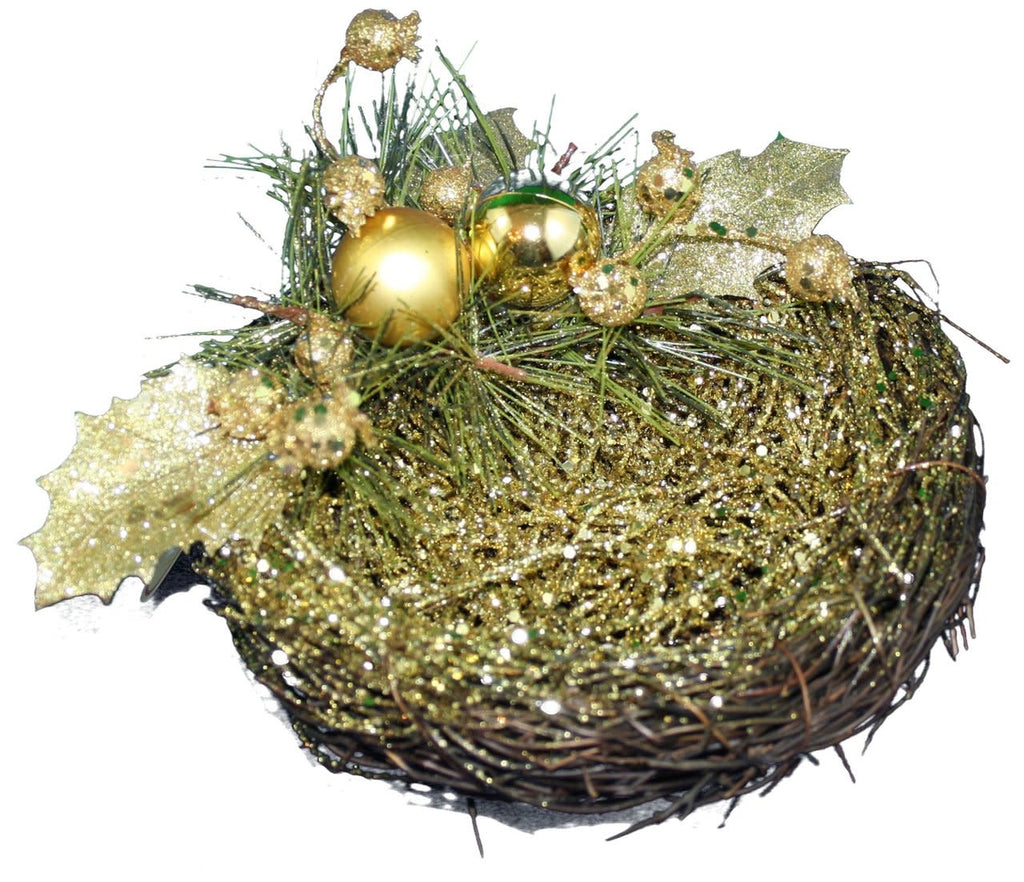 Glitter Holly Bird Nest - Green