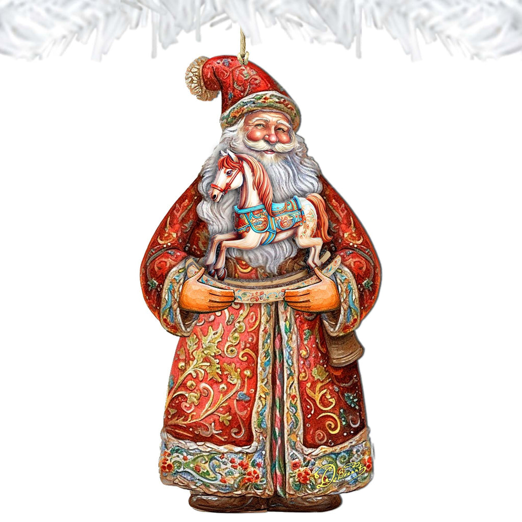 Santa's Nostalgic Rocking Horse Wooden Ornaments by G. Debrekht - Christmas Santa Snowman Decor - 8691414
