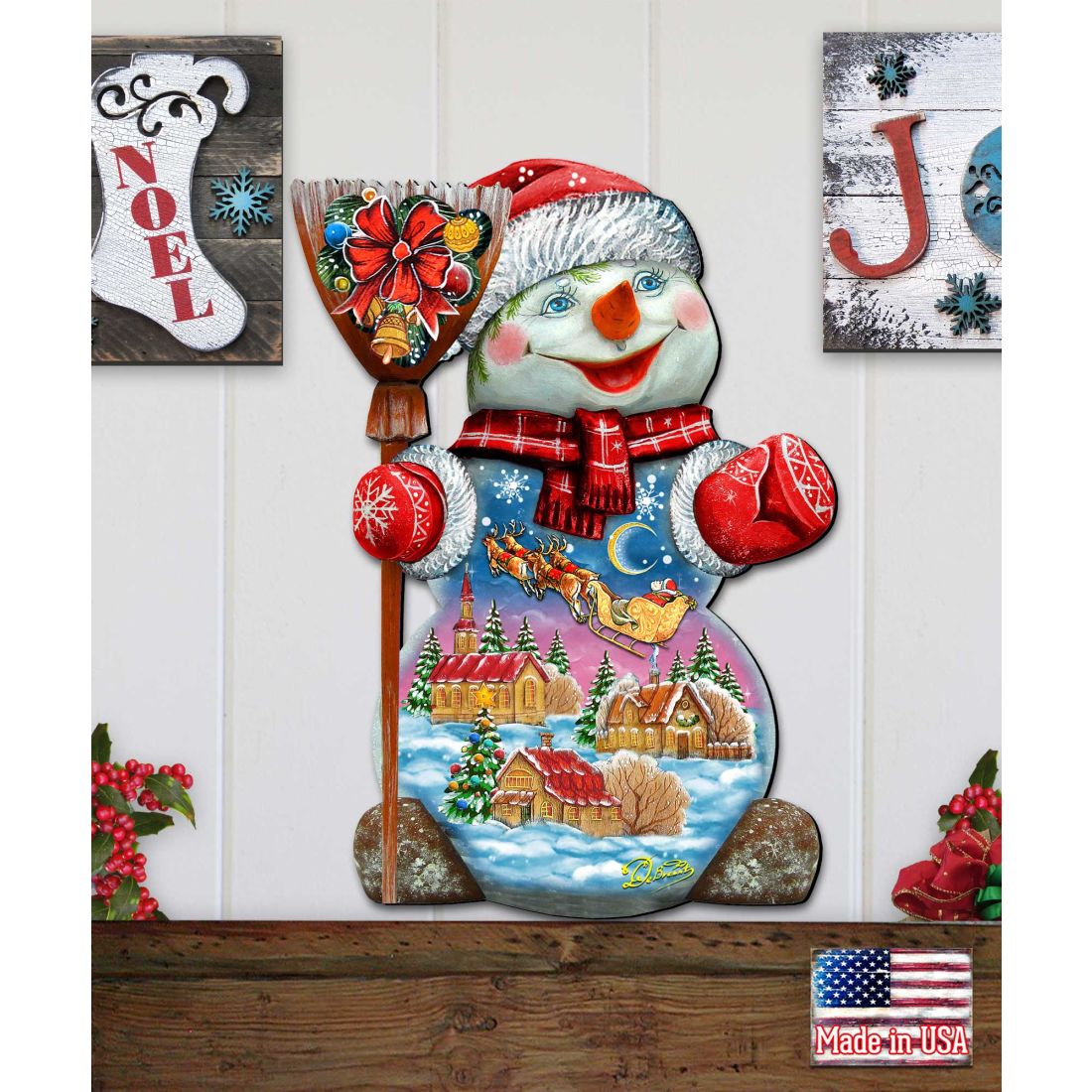 Santa In the Night Sky Snowman Door Decor by G. DeBrekht - Christmas Santa Snowman Decor - 818158H