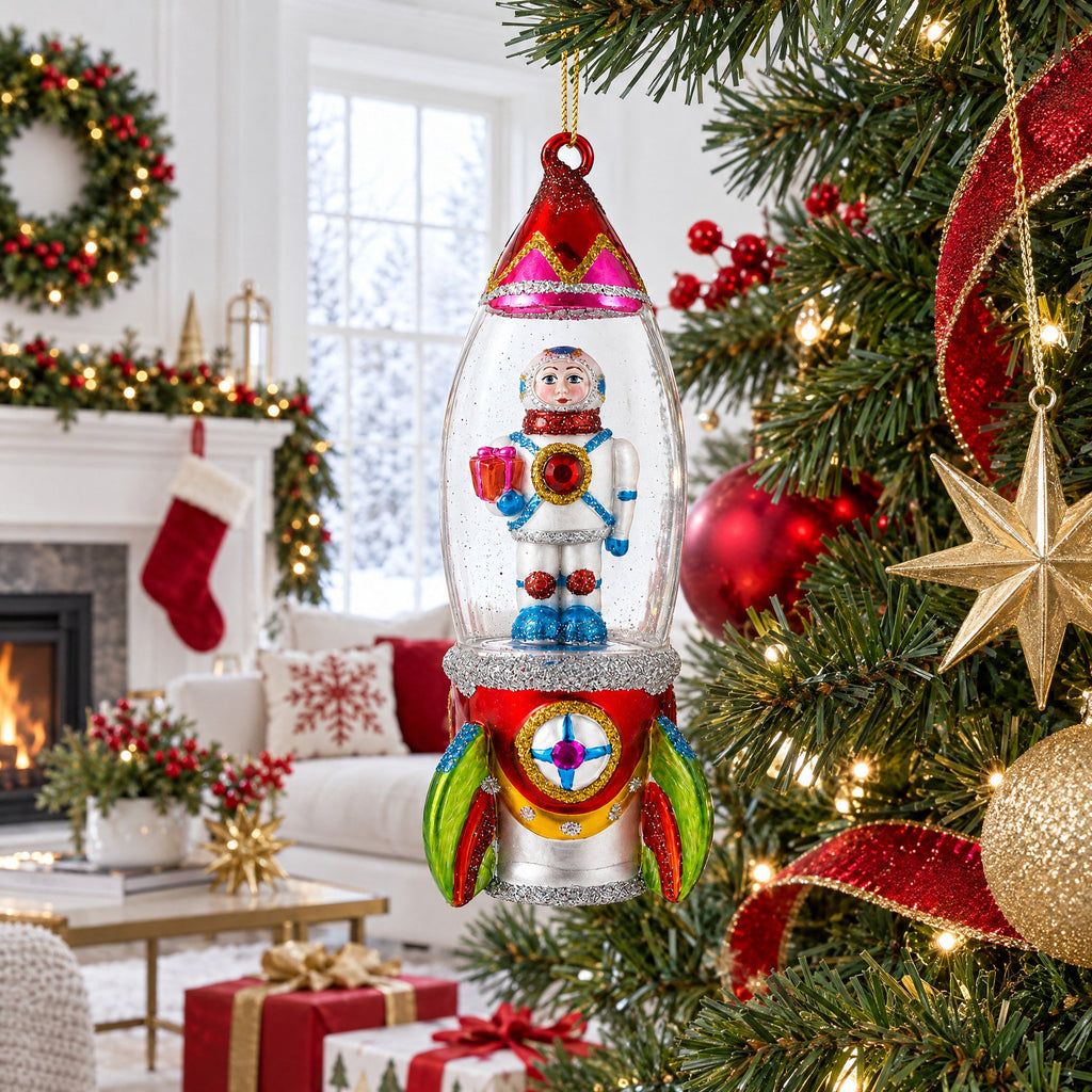 Trailblazing Astronaut Inside Spaceship Glass Christmas Ornament