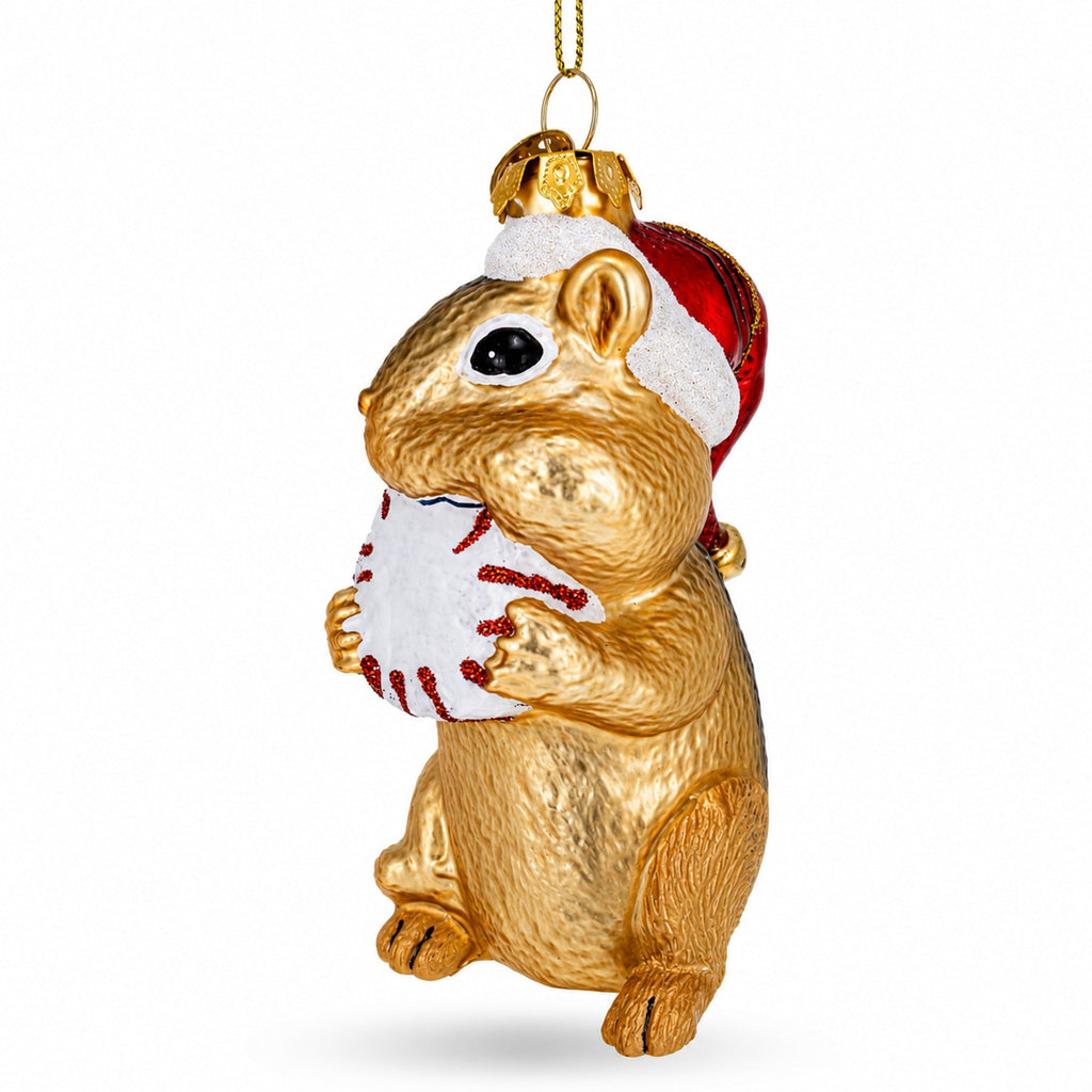 Chipmunk with Candy Glass Christmas Ornament