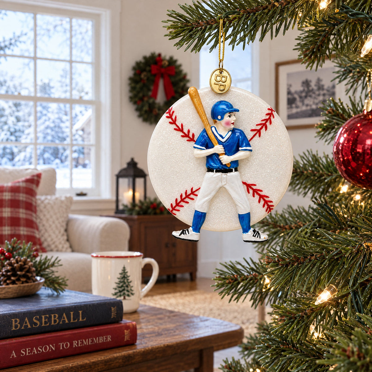 Baseball Player Glass Christmas Ornament
