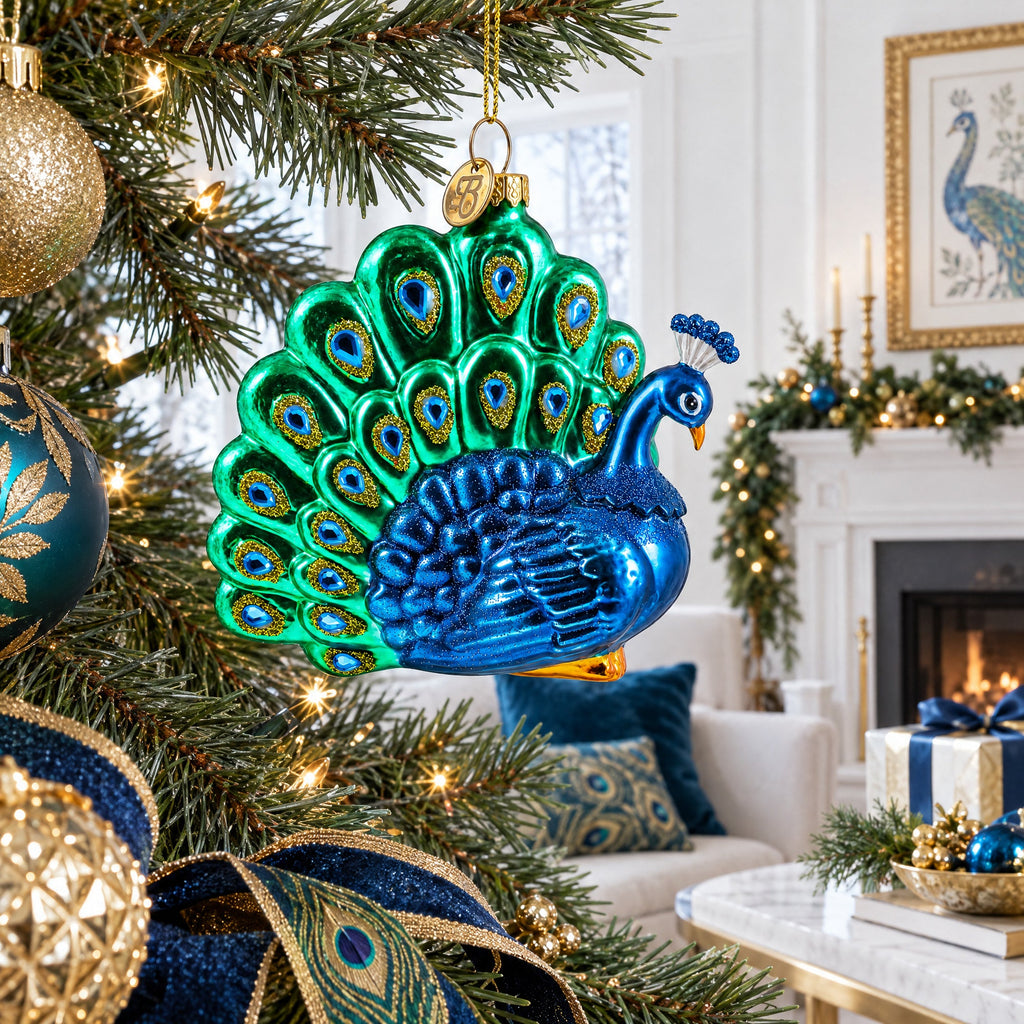 Chic Peacock Glass Christmas Ornament
