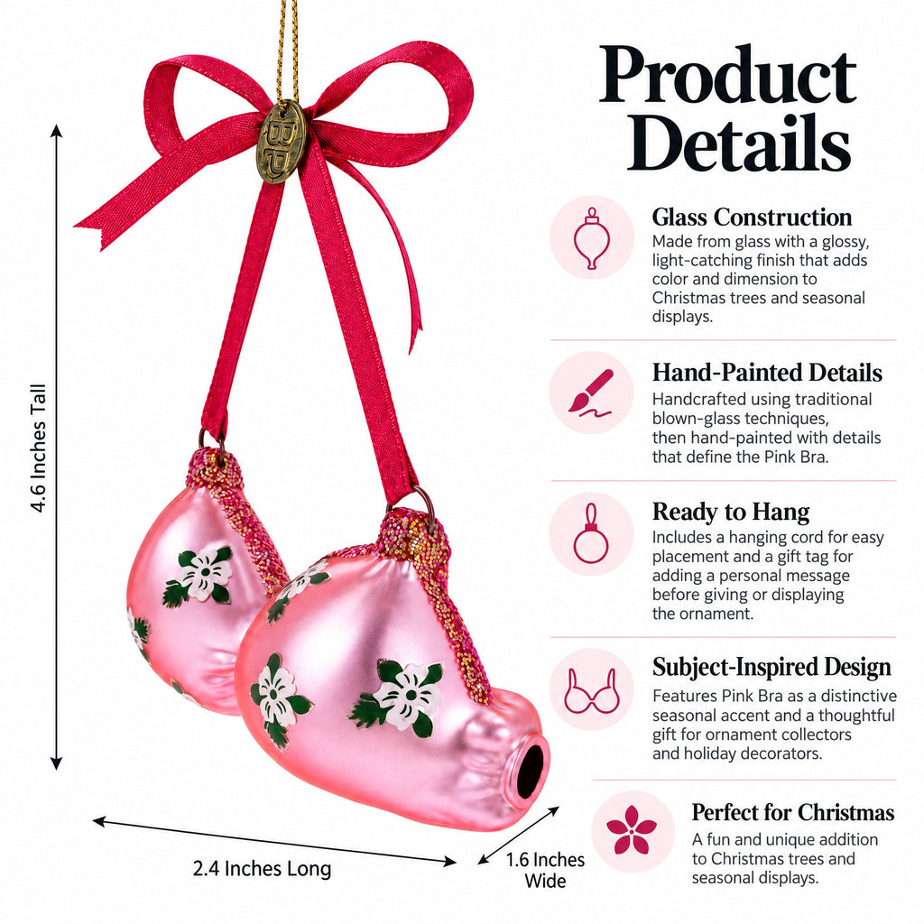 Pink Bra Glass Christmas Ornament
