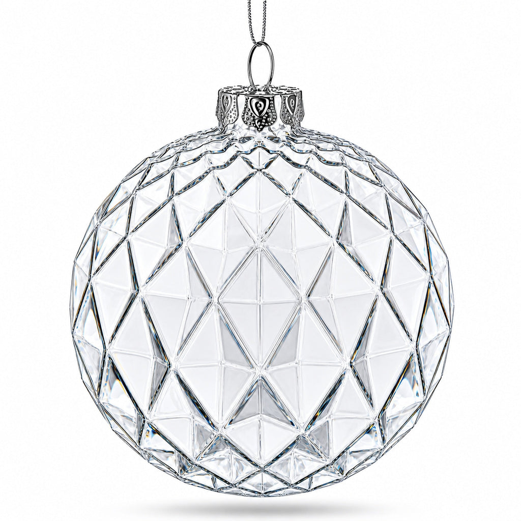 Set of 3 Clear Ribbed Sphere Glass Christmas Ornament 3.5 Inches