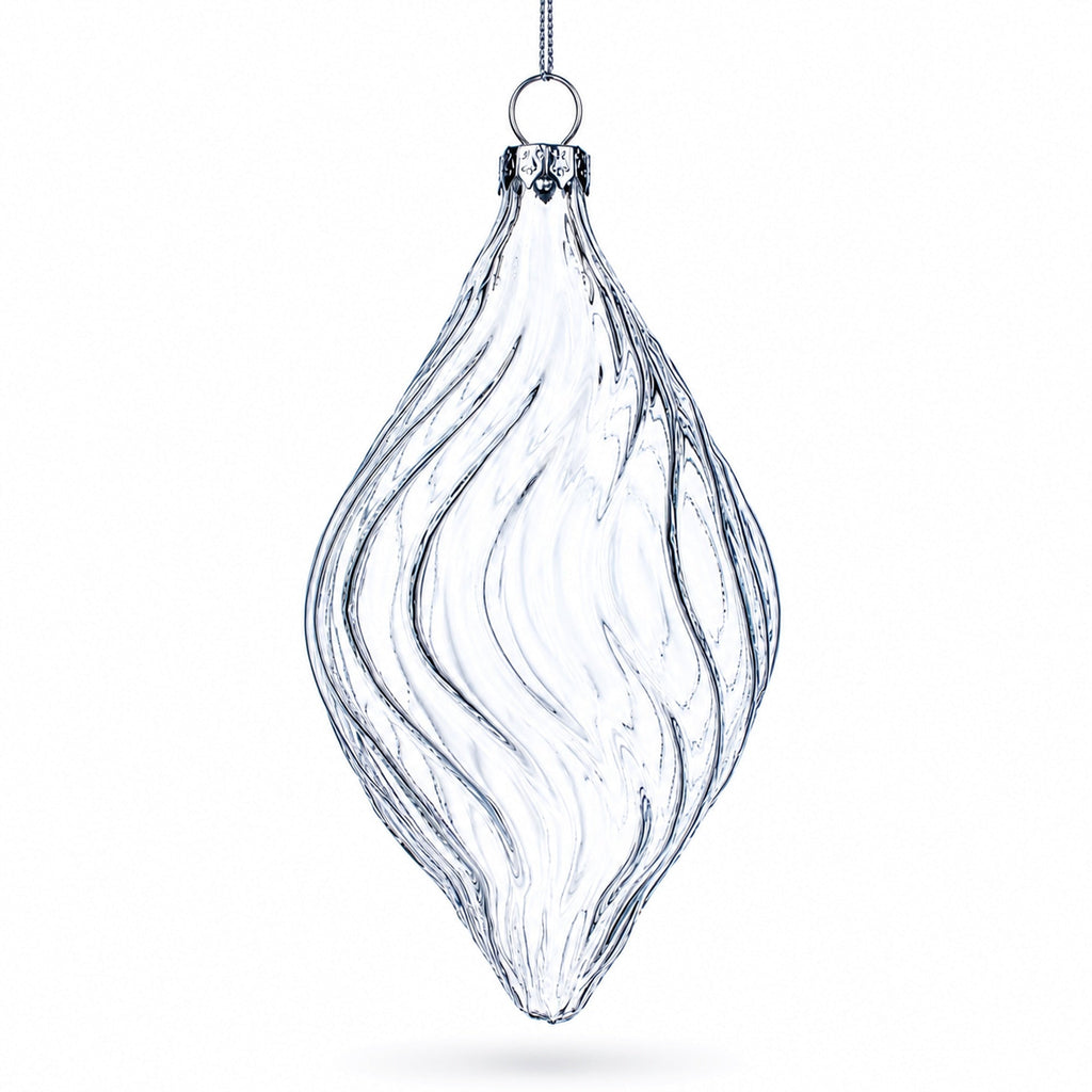 Set of 3 Clear Glass Swirl Christmas Ornaments 5.8 Inches
