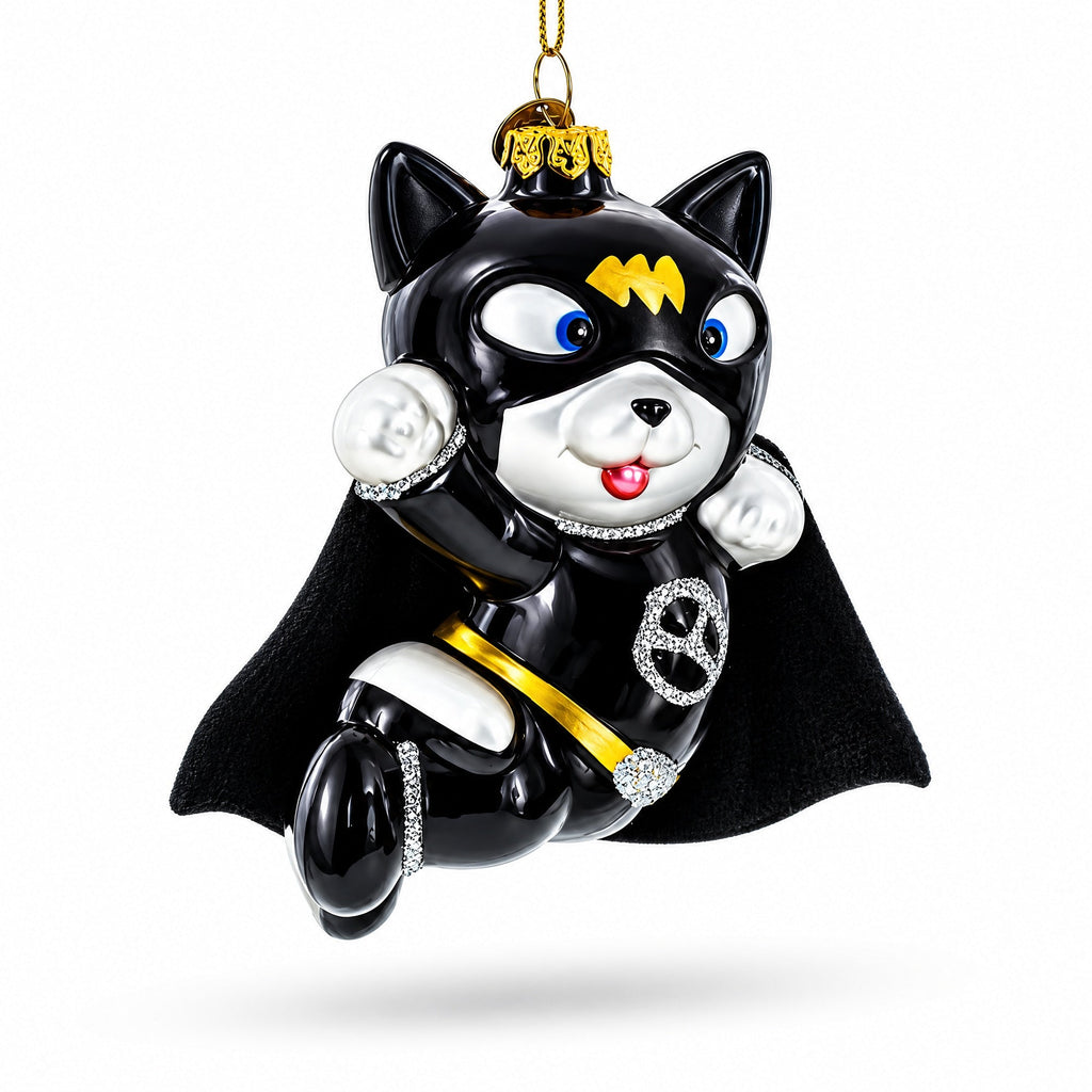 Superhero Kitty Glass Christmas Ornament