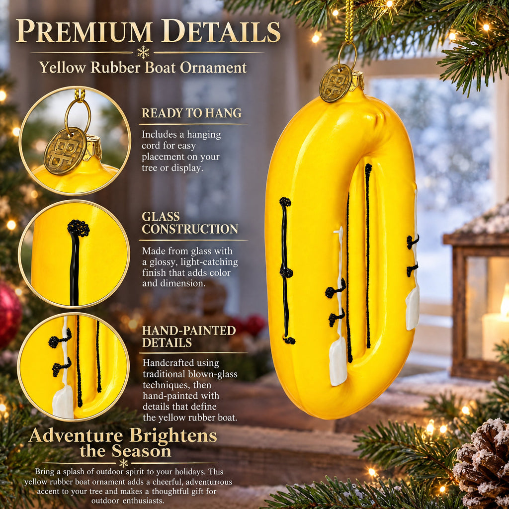 Yellow Rubber Boat Glass Christmas Ornament