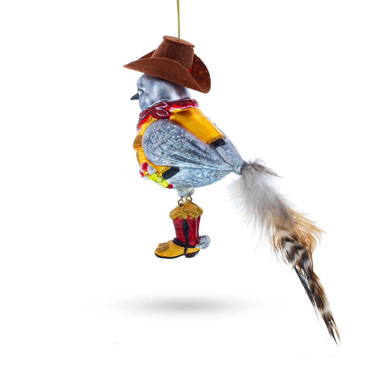 Western Theme Cowboy Bird in Bandana Glass Christmas Ornament