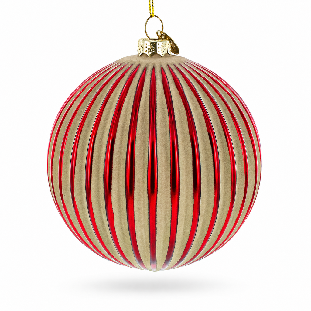 Elegant Red and Radiant Gold Ribbed Glass Christmas Ornament