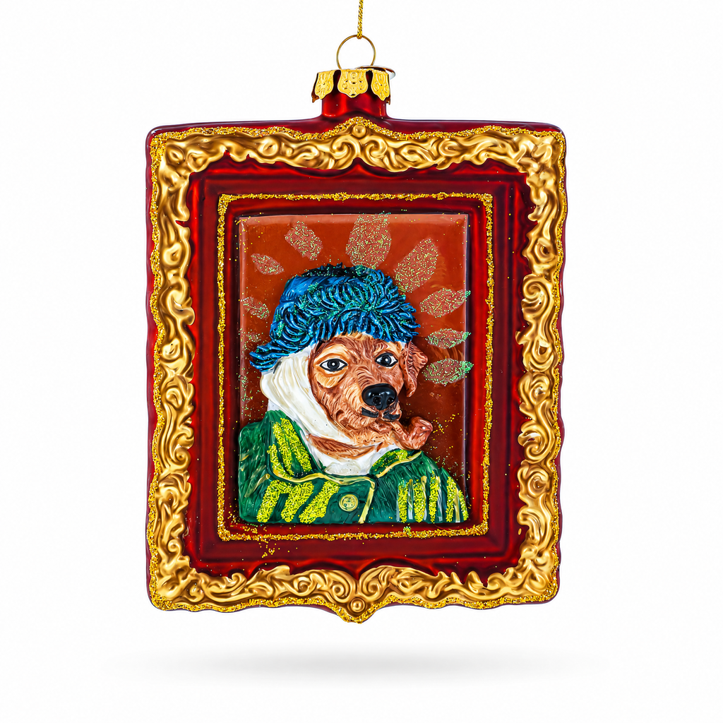 Van Gogh Inspired Dog Portrait Glass Christmas Ornament