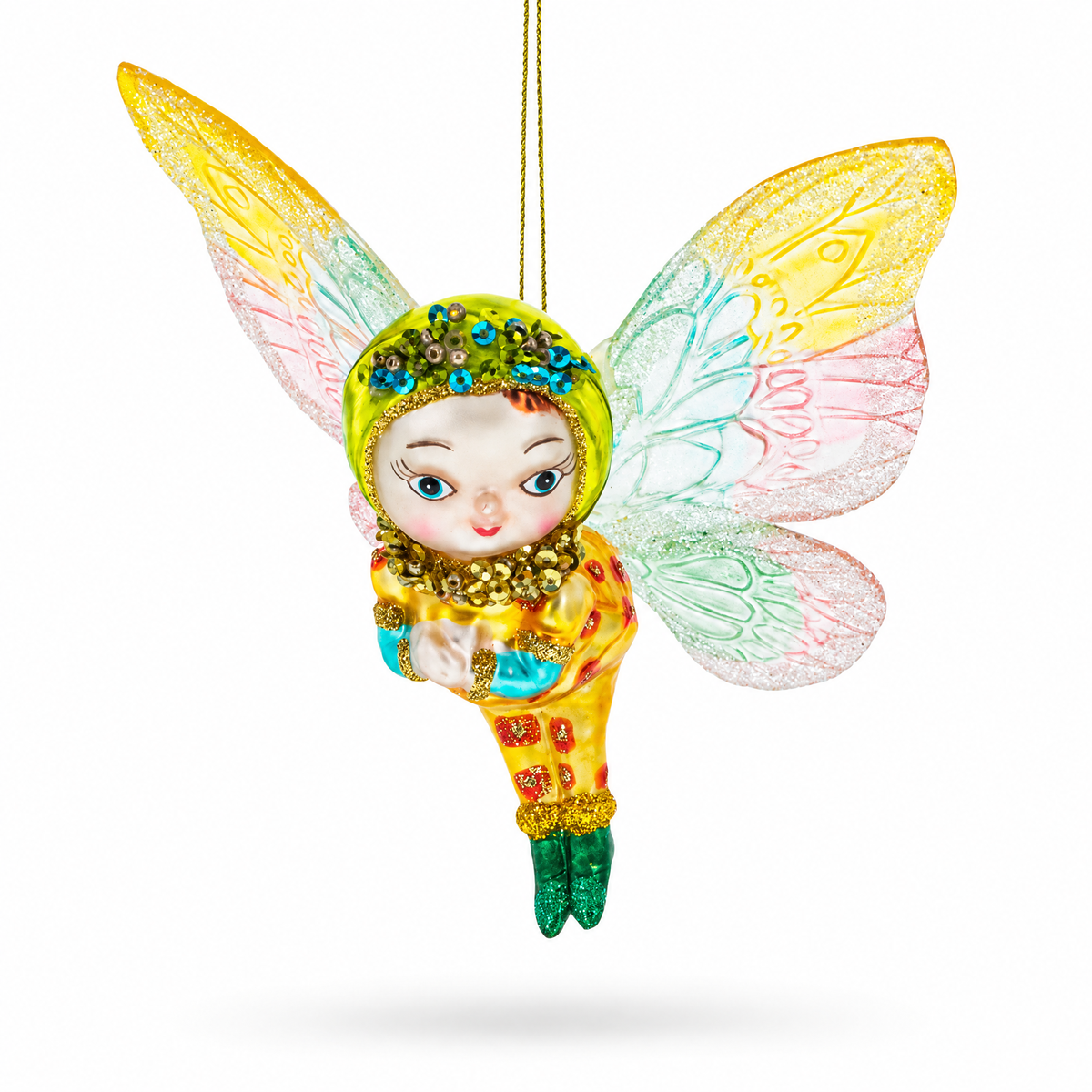 Enchanting Girl in Butterfly Costume Glass Christmas Ornament