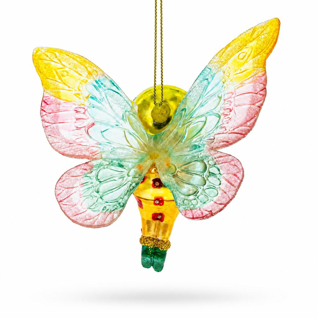 Enchanting Girl in Butterfly Costume Glass Christmas Ornament