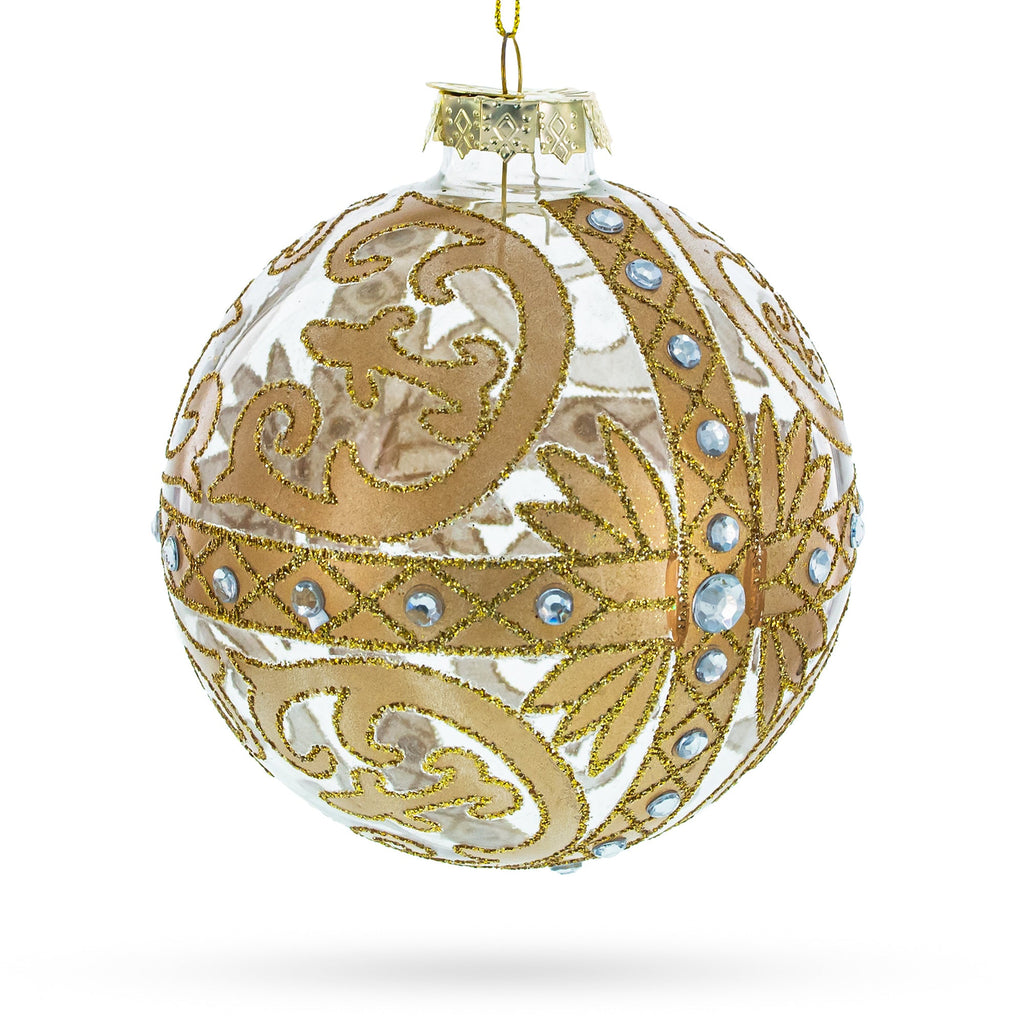 Gold Scroll with Jewel Accents Glass Ball Christmas Ornament