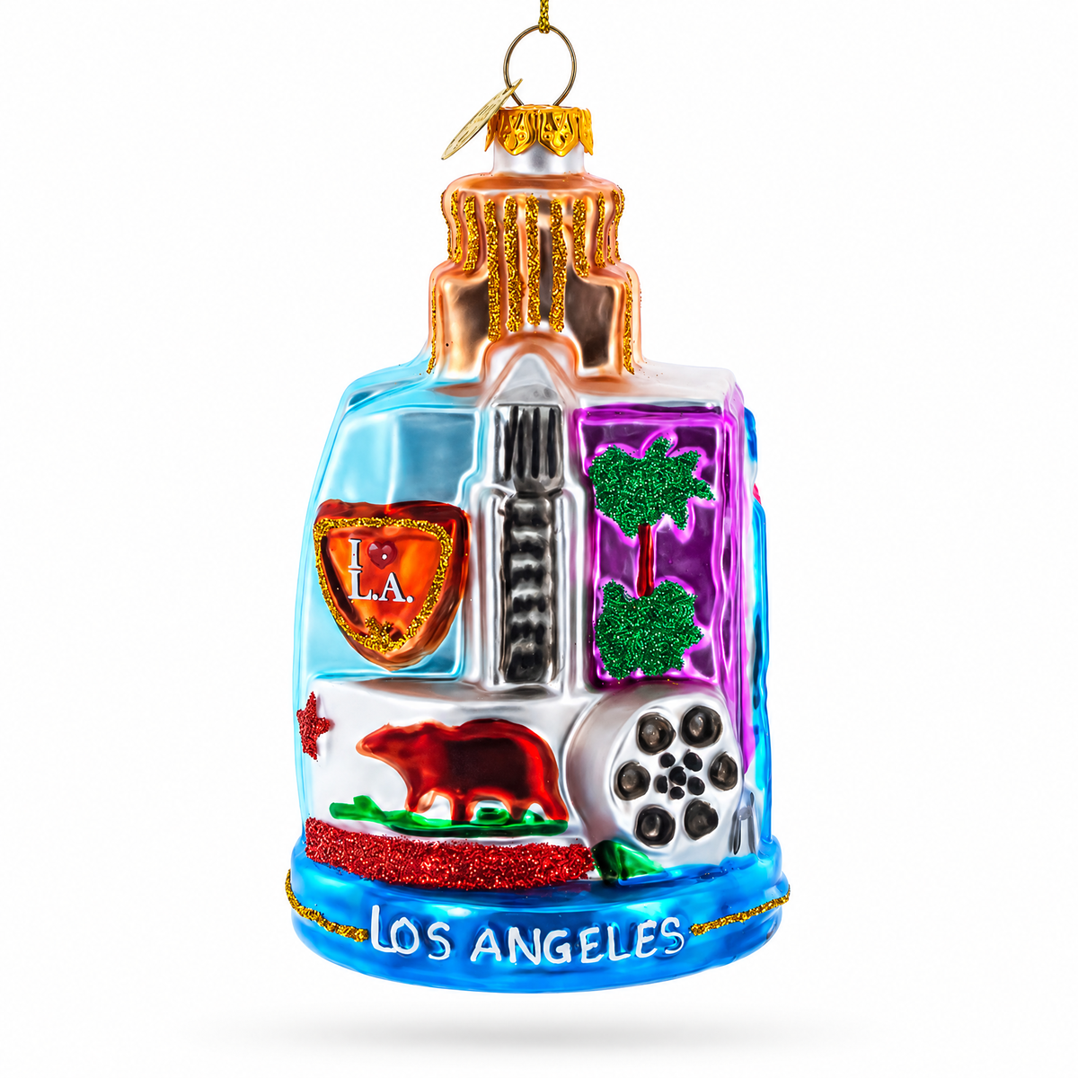 Landmarks of Los Angeles, California Glass Christmas Ornament