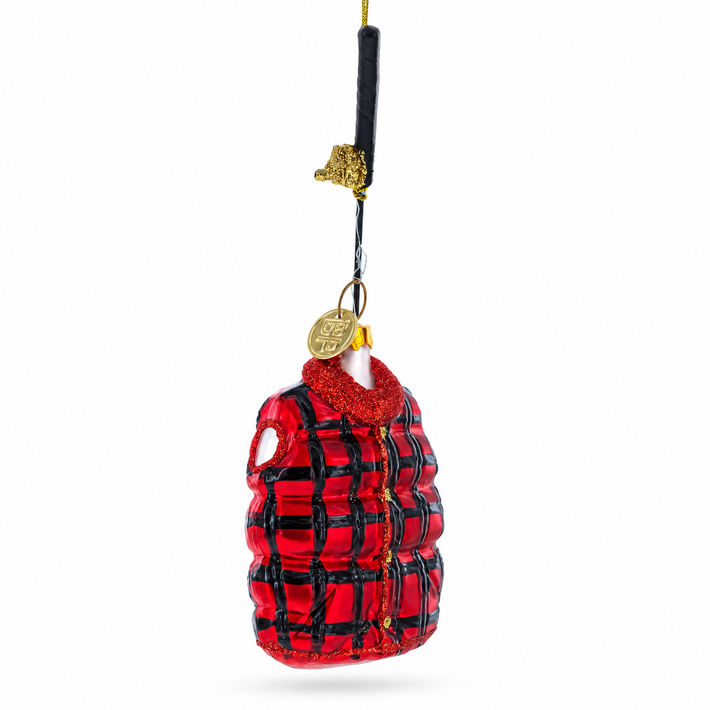 Fisherman Jacket and Rod Glass Christmas Ornament
