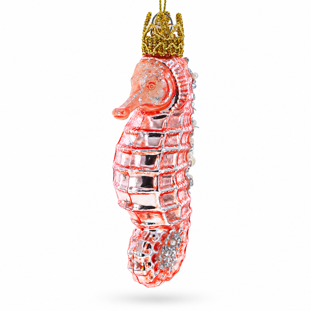Pink Seahorse Glass Christmas Ornament