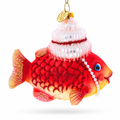 Grandma Fish in Santa Hat Glass Christmas Ornament