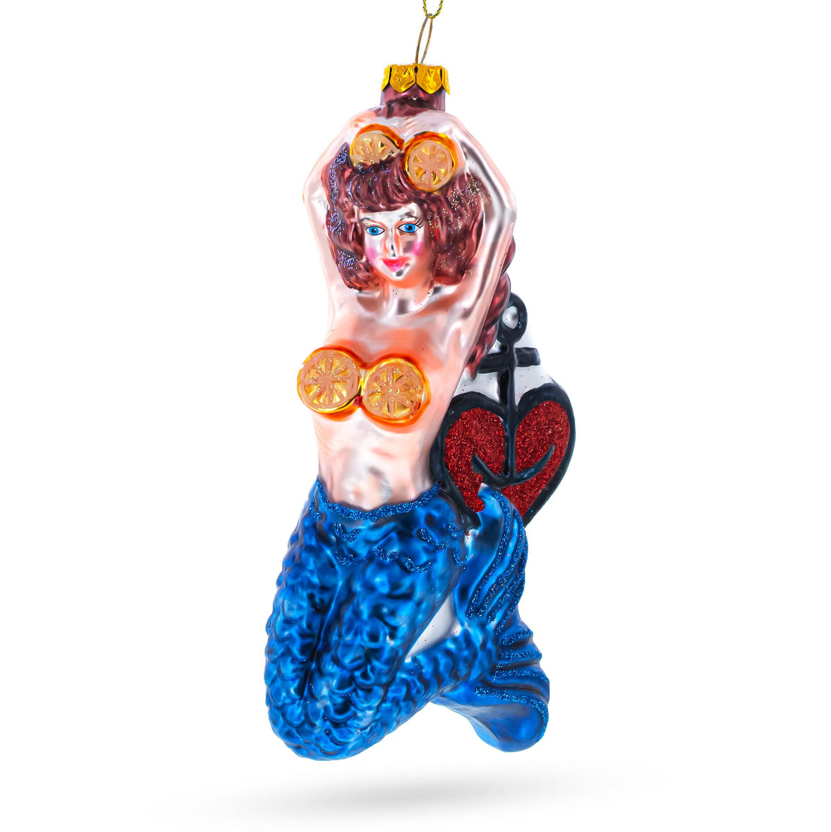 Mermaid Anchor Glass Christmas Ornament