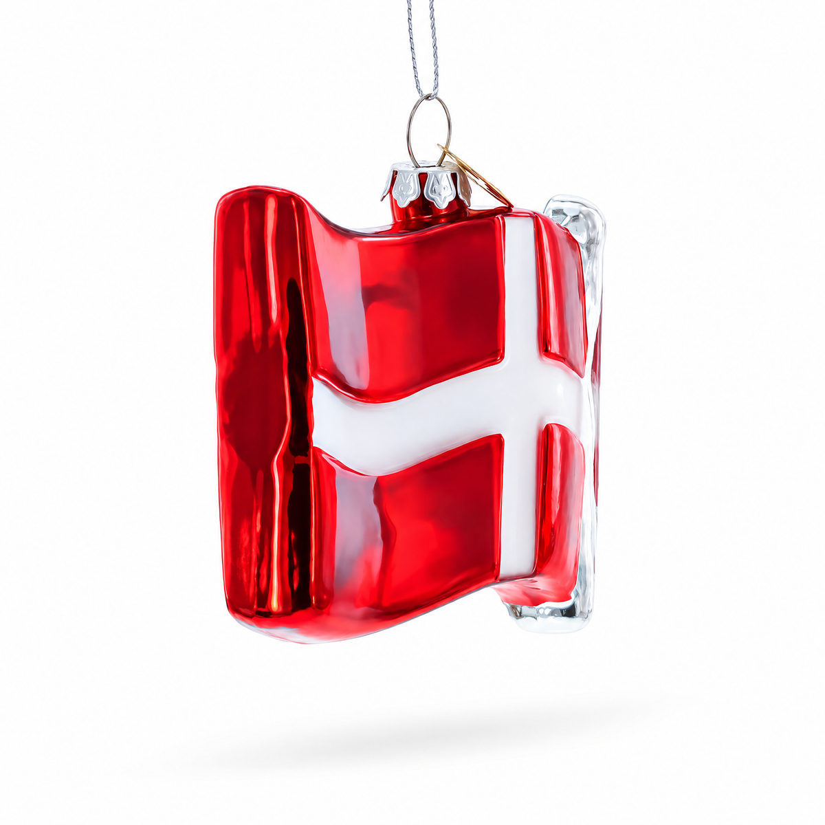 Waving Flag of Denmark Glass Christmas Ornament