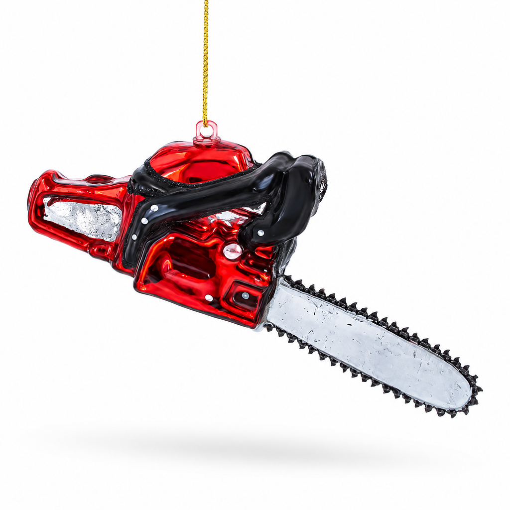 Rustic Chainsaw Glass Christmas Ornament