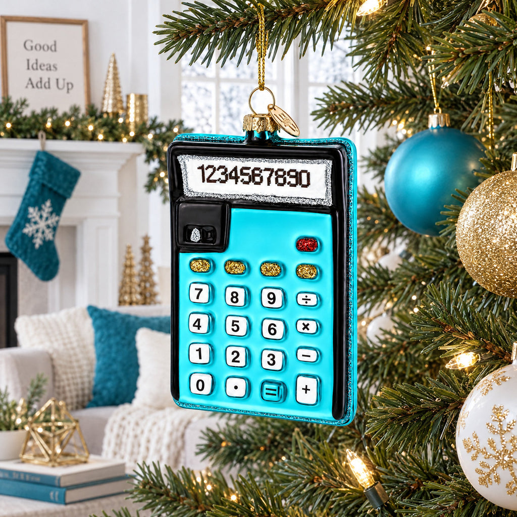 Blue Calculator Glass Christmas Ornament