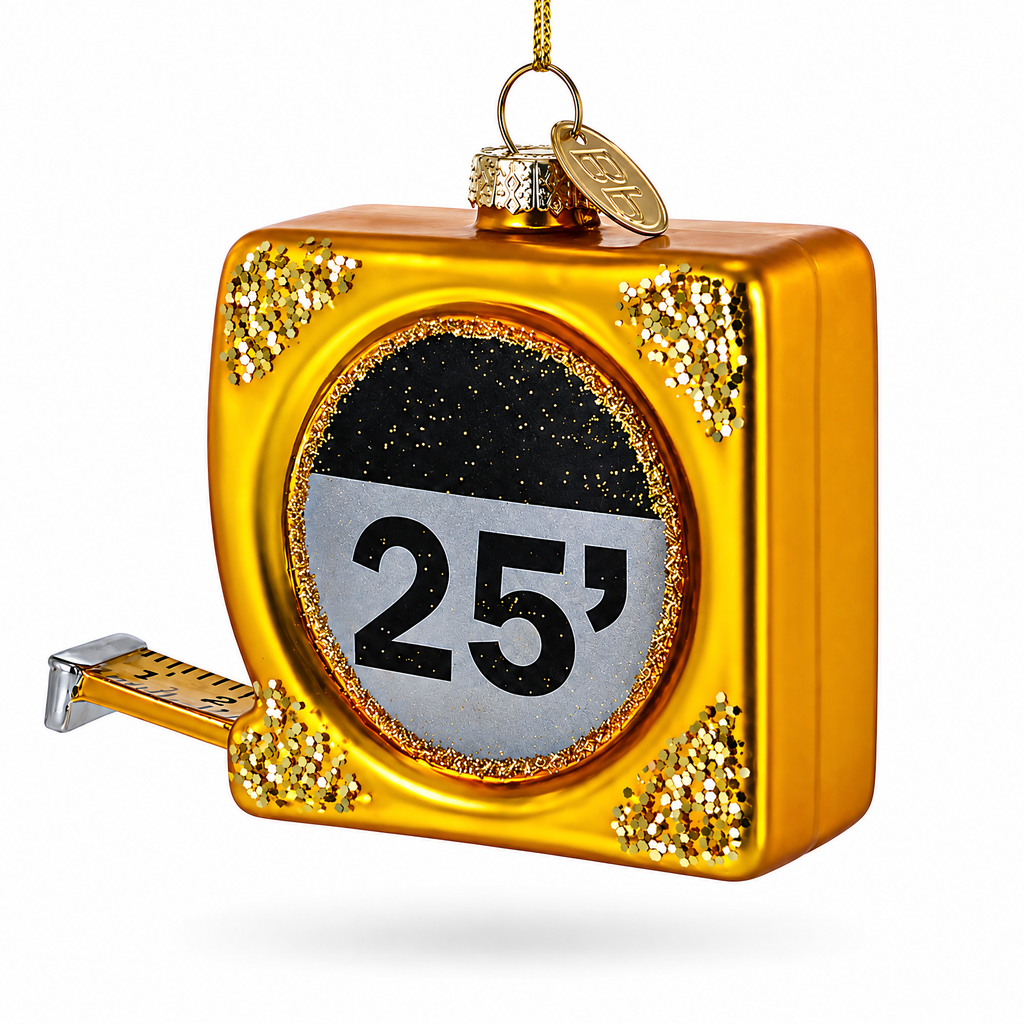 25-Foot Gold Tape Measure Glass Christmas Ornament