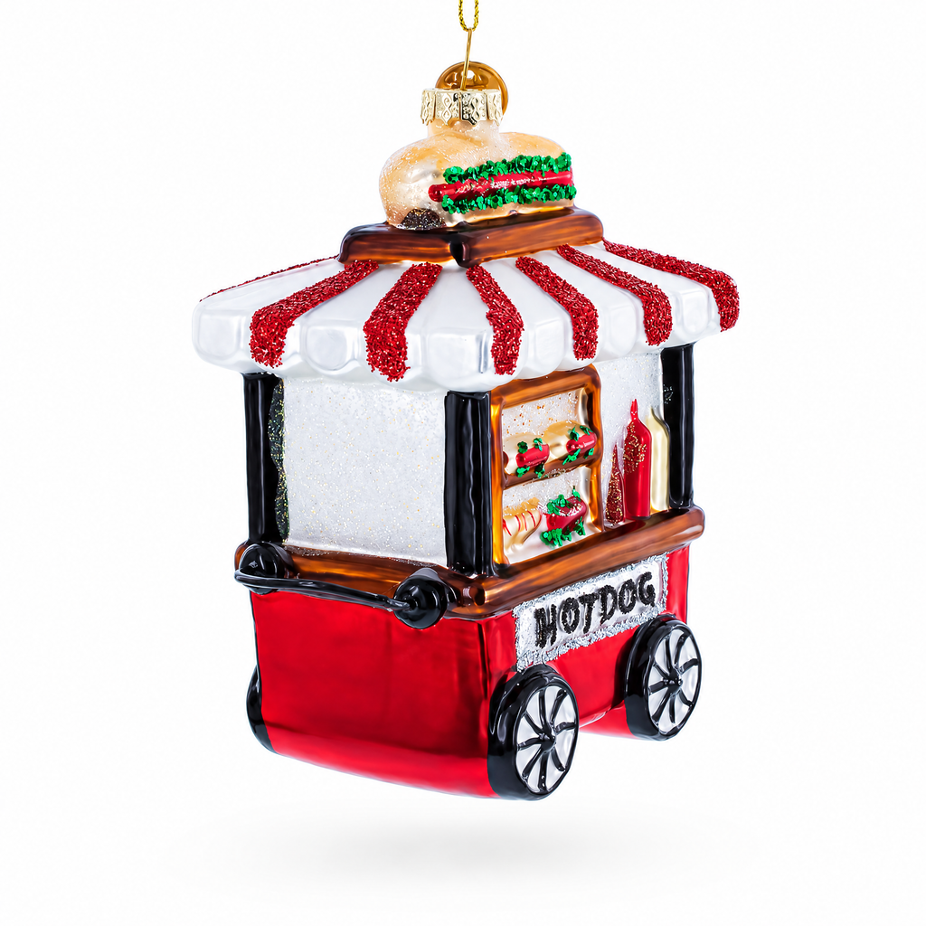Hot Dog Cart Glass Christmas Ornament