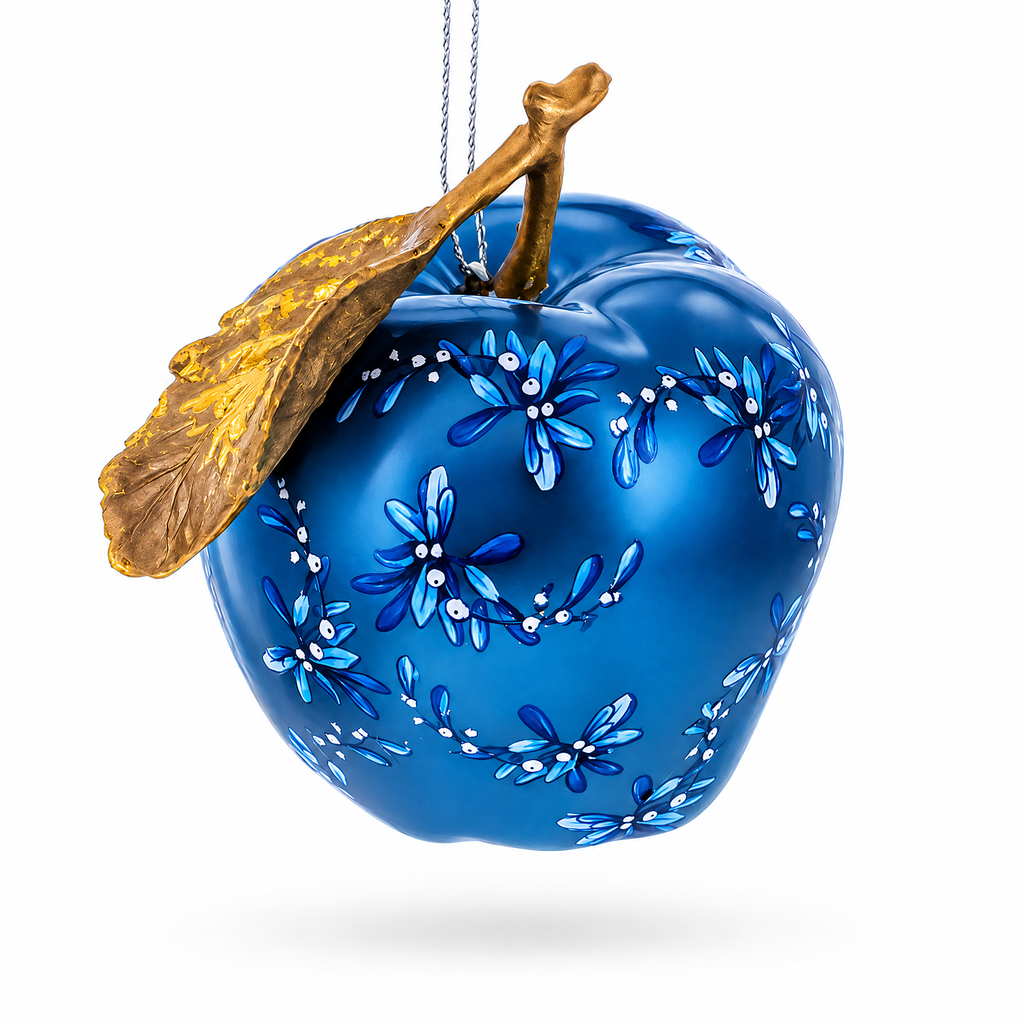Metallic Apple with Gold Leaf Glass Christmas Ornament
