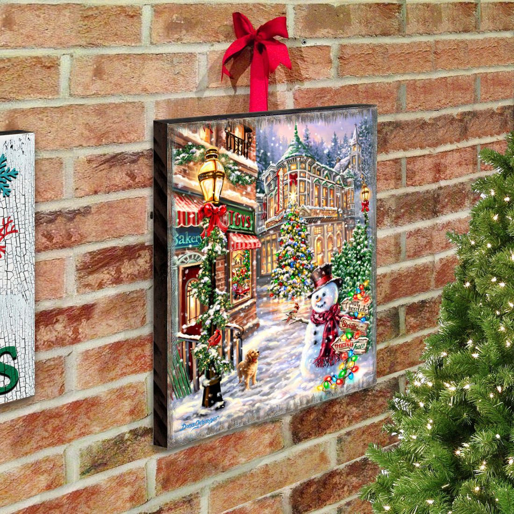 Christmas Lane Wooden Wall Art by D. Gelsinger - Christmas Santa Snowman Decor - 95674B-DG