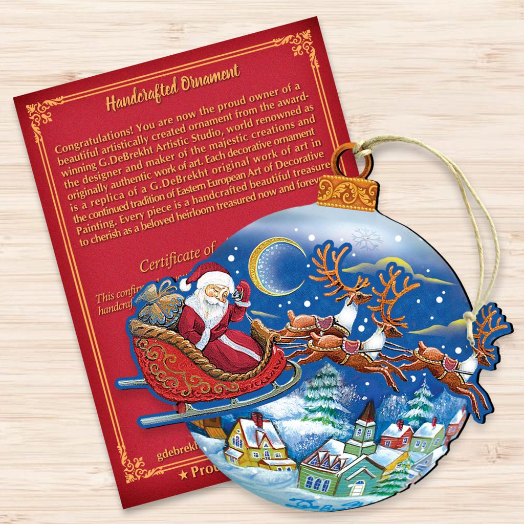 Up-Up and Away Christmas Wooden Ornaments by G. DeBrekht - Christmas Santa Snowman Decor - 8112160