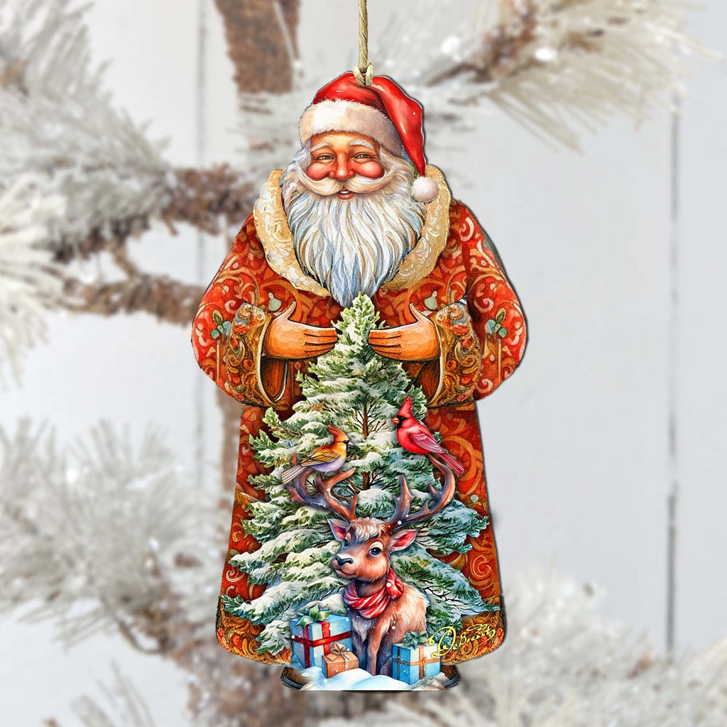 Santa with Forest Friends Wooden Ornaments by G. Debrekht - Christmas Santa Snowman Decor - 8691409