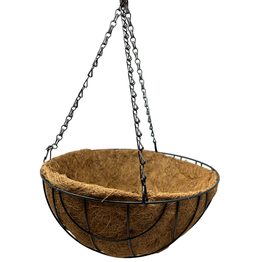 Black Metal Wire Hanging Basket with Coco Mat Liner - 12-Inch Diameter