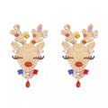 Christmas Reindeer Earrings with Colorful Rhinestones
