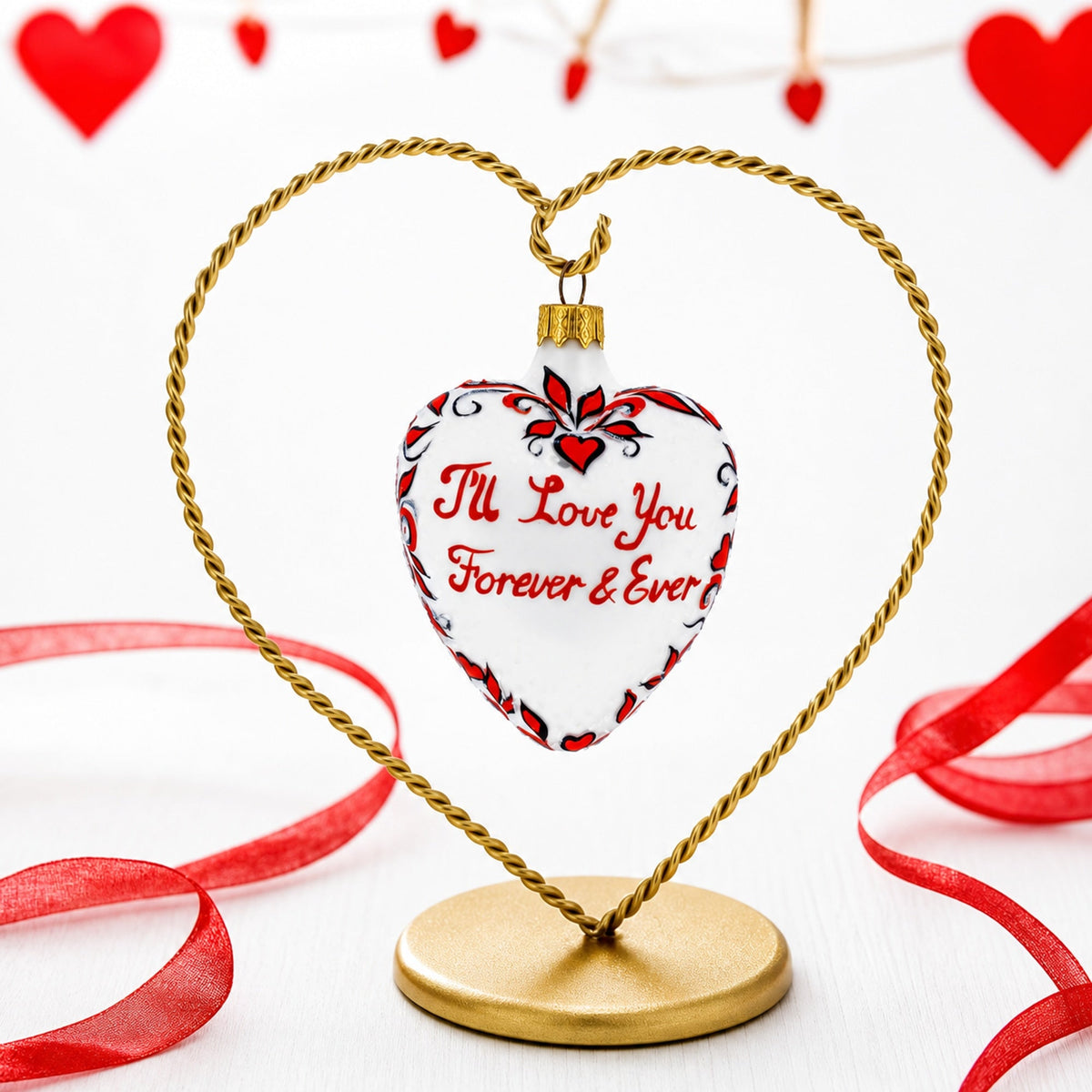 Love You Forever Red Heart Valentine's Glass Ornament