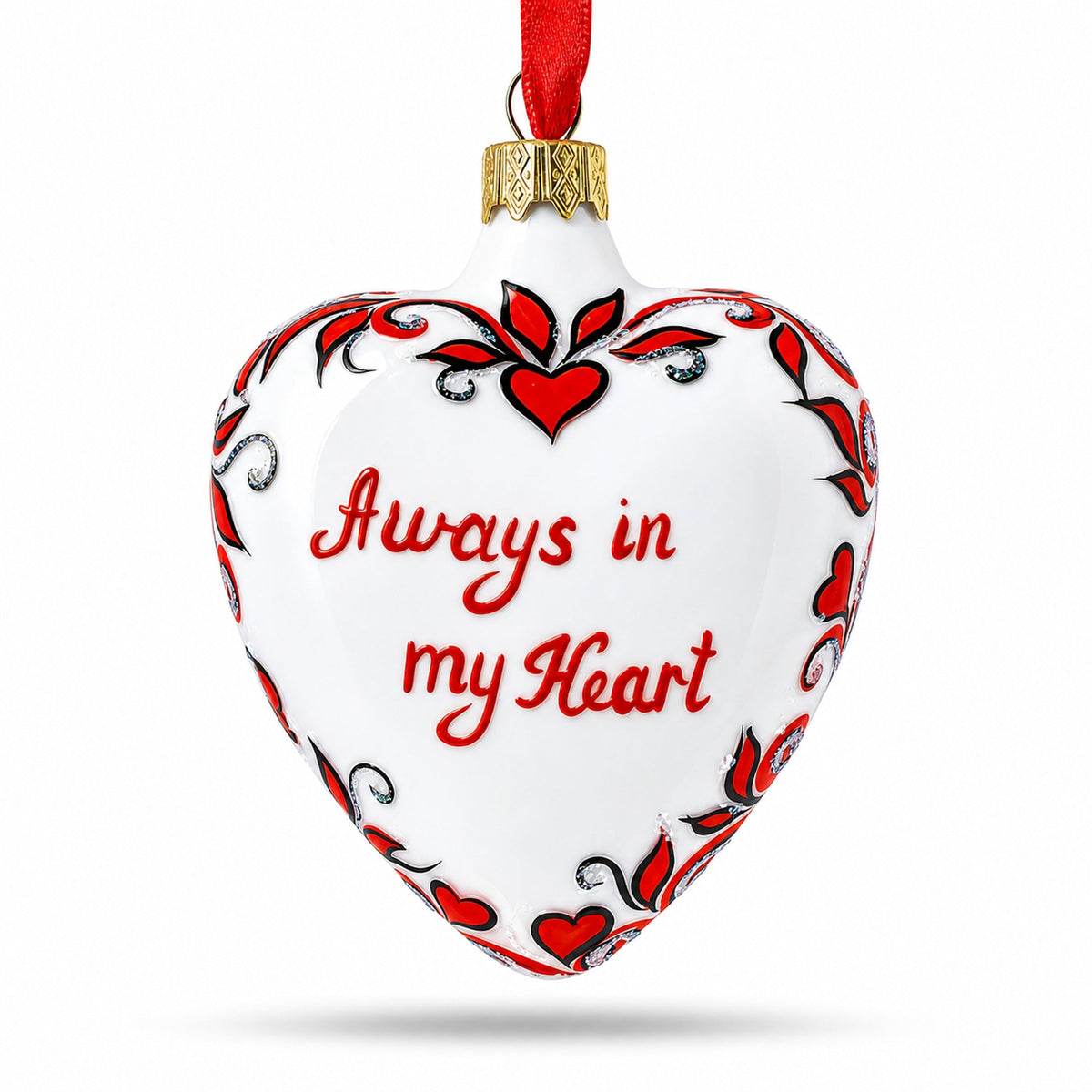Love You Forever Red Heart Valentine's Glass Ornament