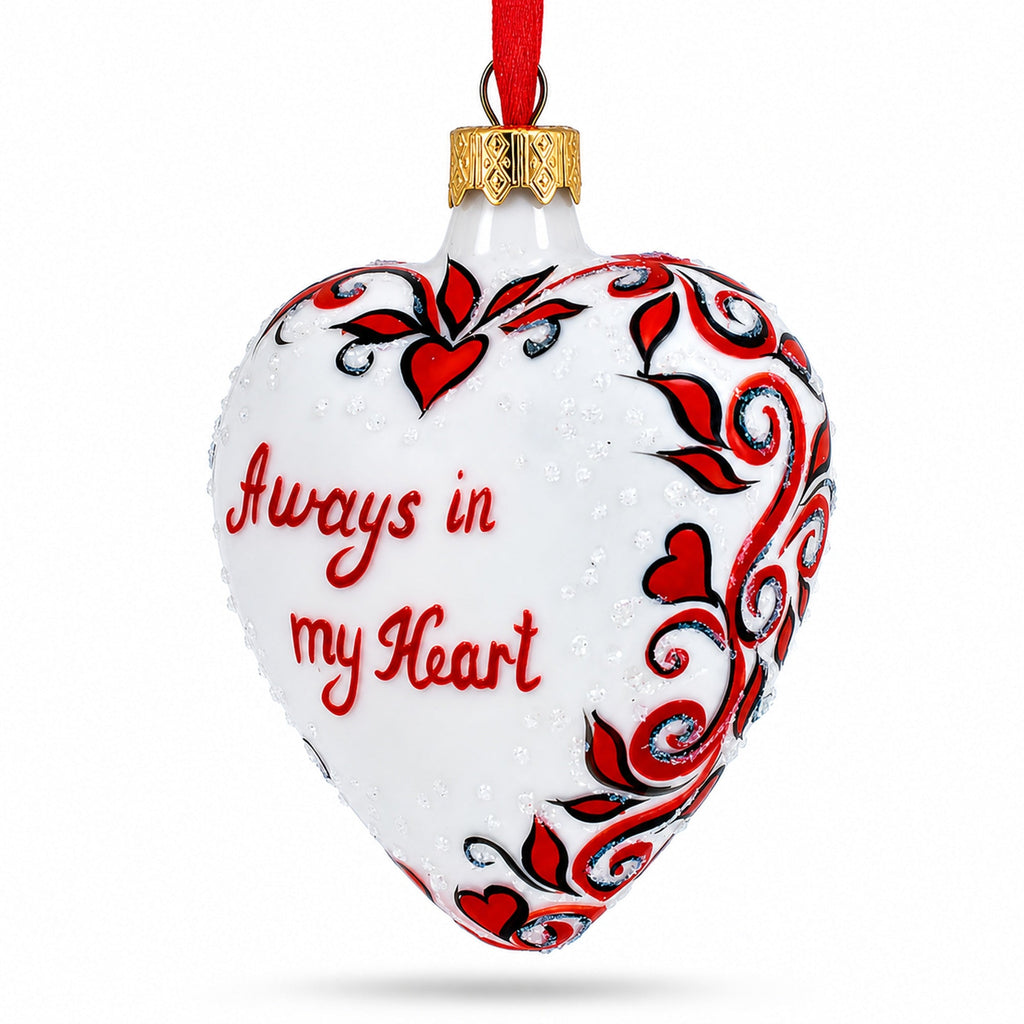 Love You Forever Red Heart Valentine's Glass Ornament
