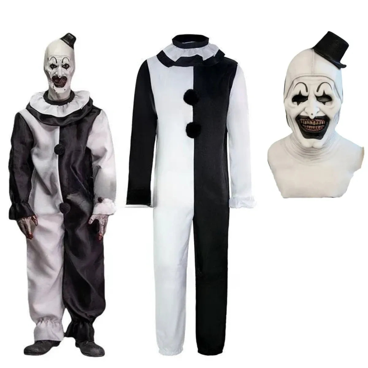 Terrifier 2 Art The Clown Cosplay Costume – Jumpsuit & Mask Halloween Set