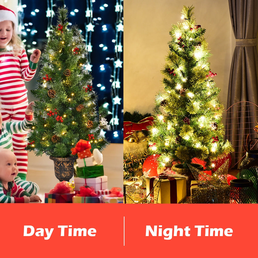 LED Christmas Tree with Red Berries Pine Cones