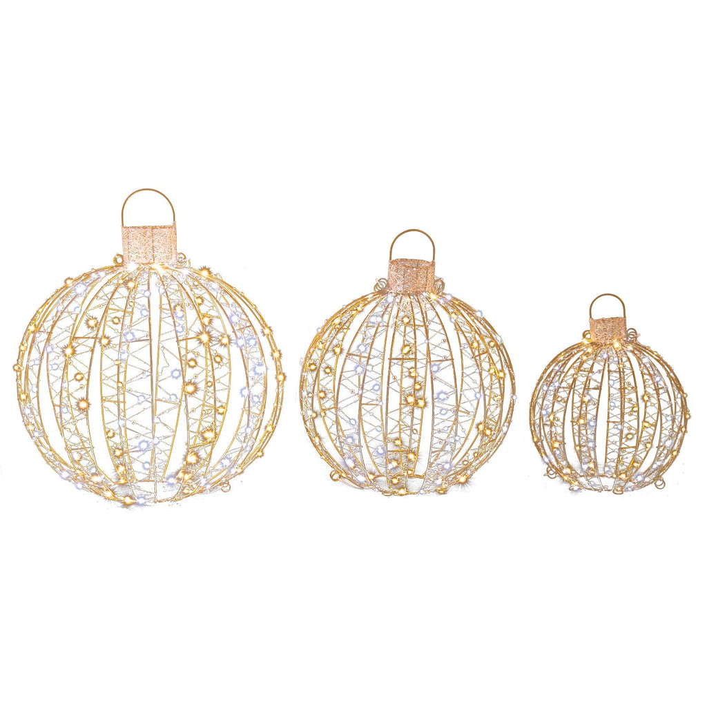 3 Pack Christmas LED Light Balls with Cable Ties and 6 Stakes-Golden