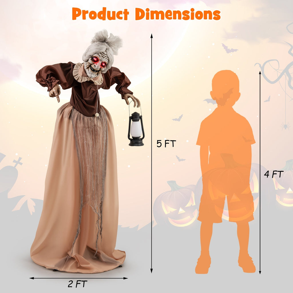Life-Size Halloween Animatronic Moving and Talking Old Lady Hag Prop