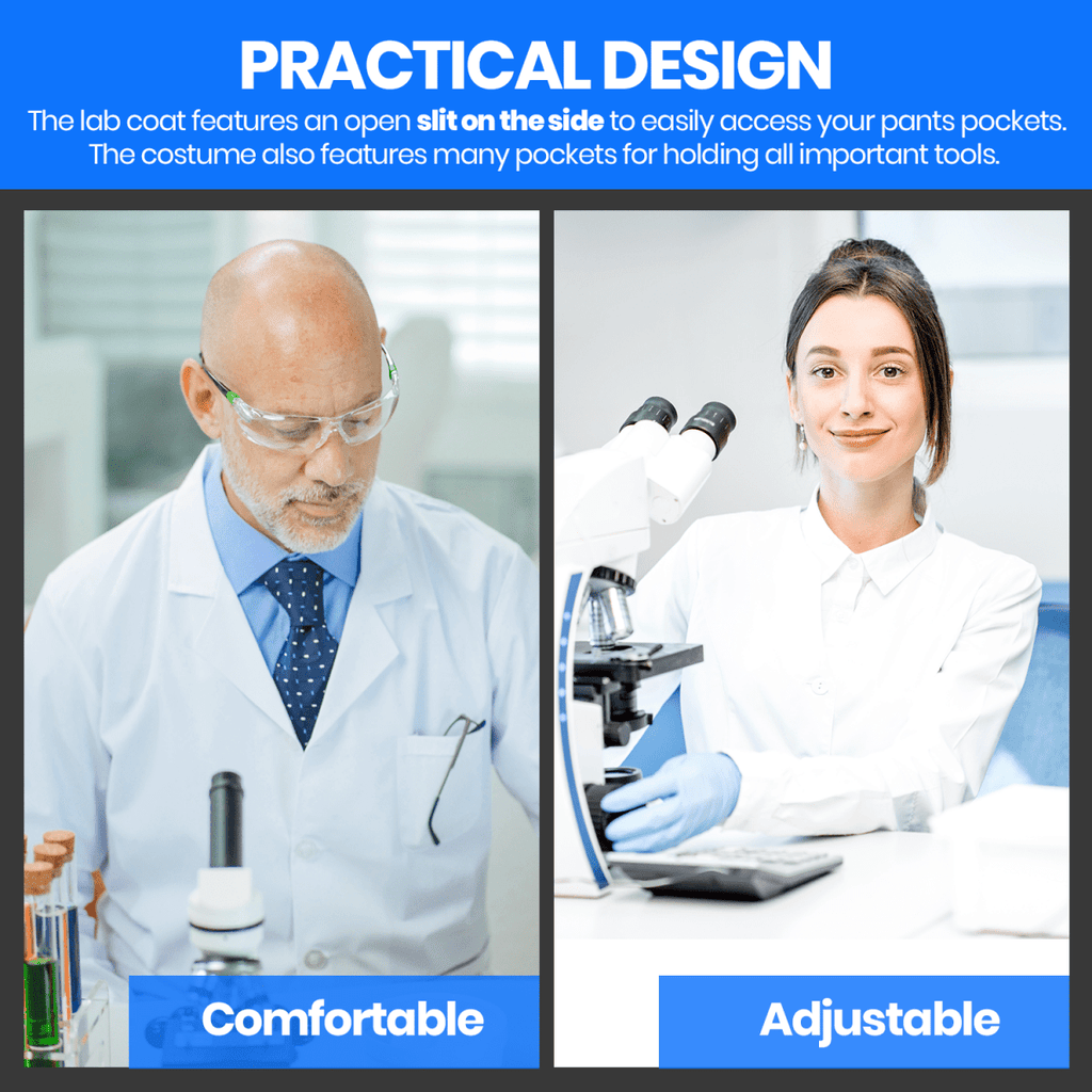 Dress Up America Adults Unisex Doctor Lab Coat, White, Customizable Lightweight, Machine-Washable, Costume, 3 Pockets