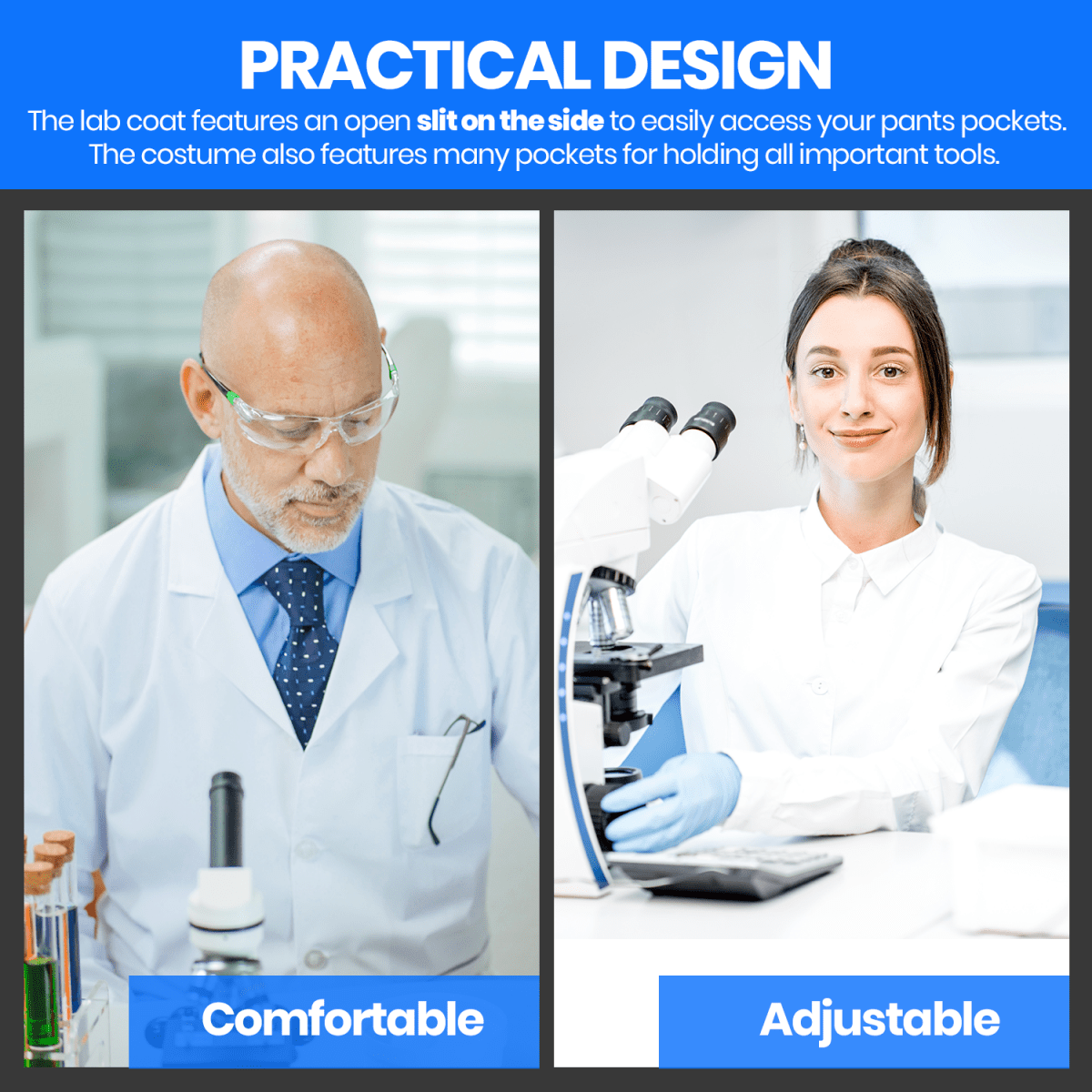 Dress Up America Adults Unisex Doctor Lab Coat, White, Customizable Lightweight, Machine-Washable, Costume, 3 Pockets