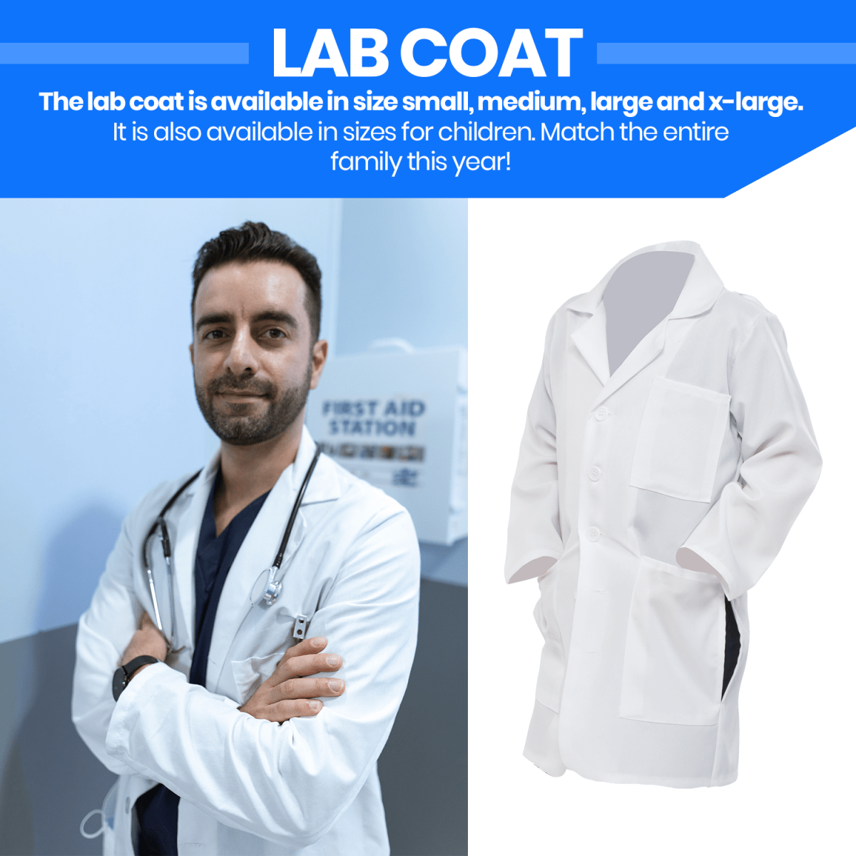Dress Up America Adults Unisex Doctor Lab Coat, White, Customizable Lightweight, Machine-Washable, Costume, 3 Pockets